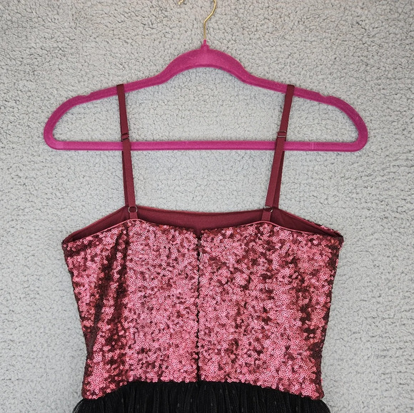 Dress The Population Women's Kady Dress Sz XS Merlot Sequins Tiered Tulle - Picture 9 of 13